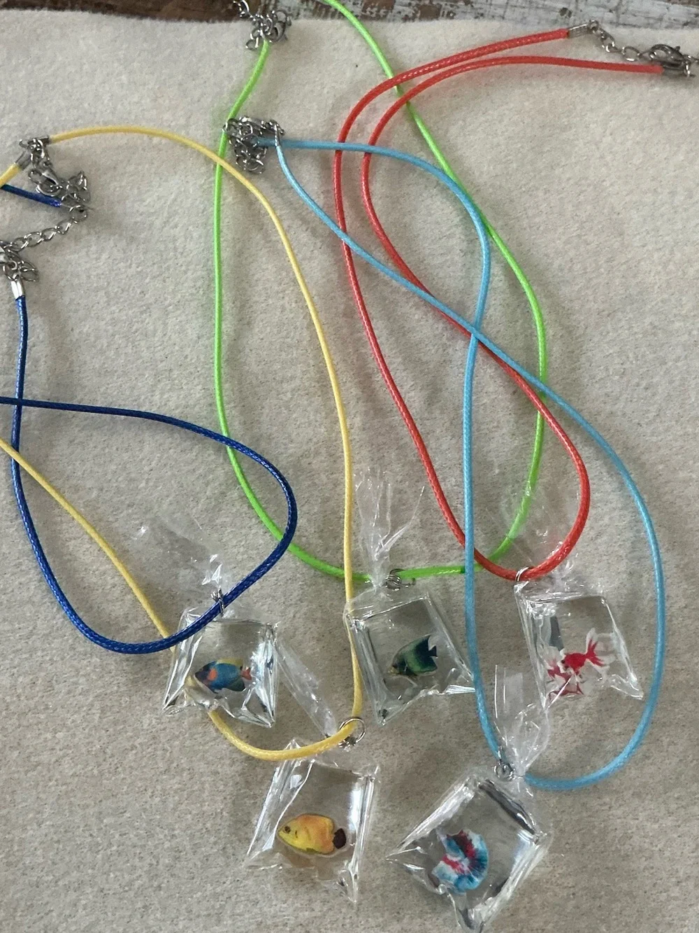 Kids Colorful Fish Pendant Necklaces - set of 5